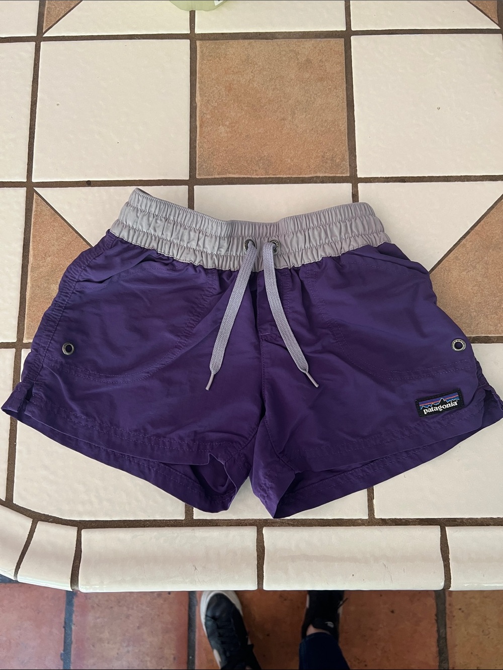 Patagonia Purple Athletic Shorts with Light Gray Waistband